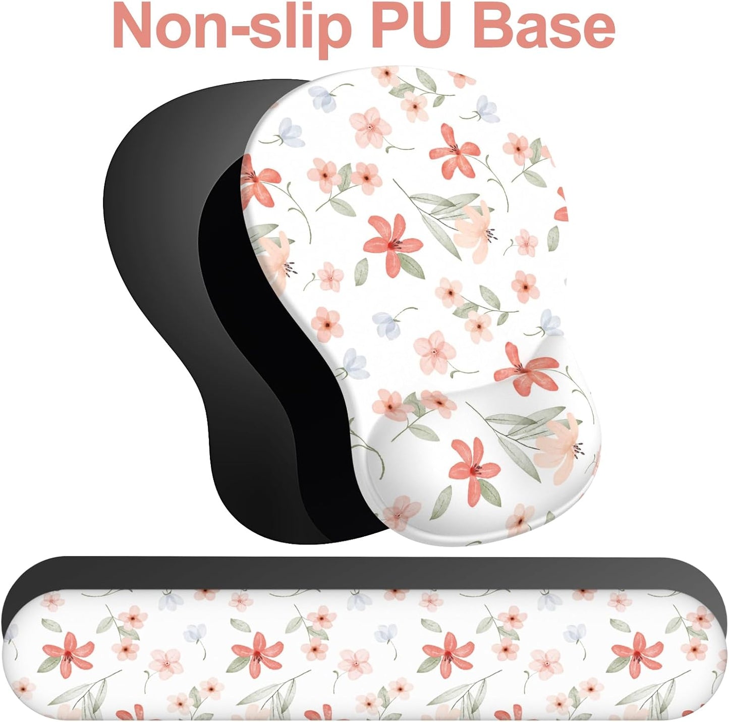 Ergonomic Mouse Pad with Wrist Rest and Keyboard Wrist Rest, Black Mousepad and Wrist Rest for Computer Keyboard, Pain Relief, Non-Slip PU Base, Gel Mouse Pad with Wrist Support for Gaming, Office