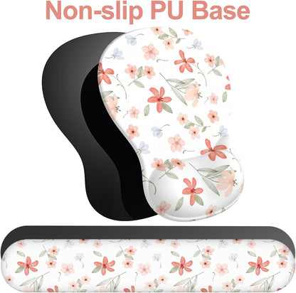Ergonomic Mouse Pad with Wrist Rest and Keyboard Wrist Rest, Black Mousepad and Wrist Rest for Computer Keyboard, Pain Relief, Non-Slip PU Base, Gel Mouse Pad with Wrist Support for Gaming, Office