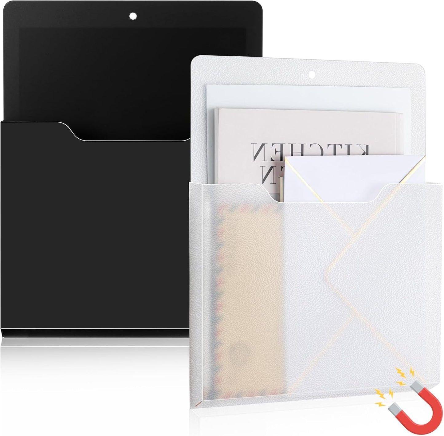 Feifeiya 2 Pcs Magnetic File Folder Wall Hanging Holder Large Pocket Paper Magazine Mail Organizer for Refrigerator Classroom Locker Whiteboard(Vertical,Purple Color,12.2 x 9.4 Inches)