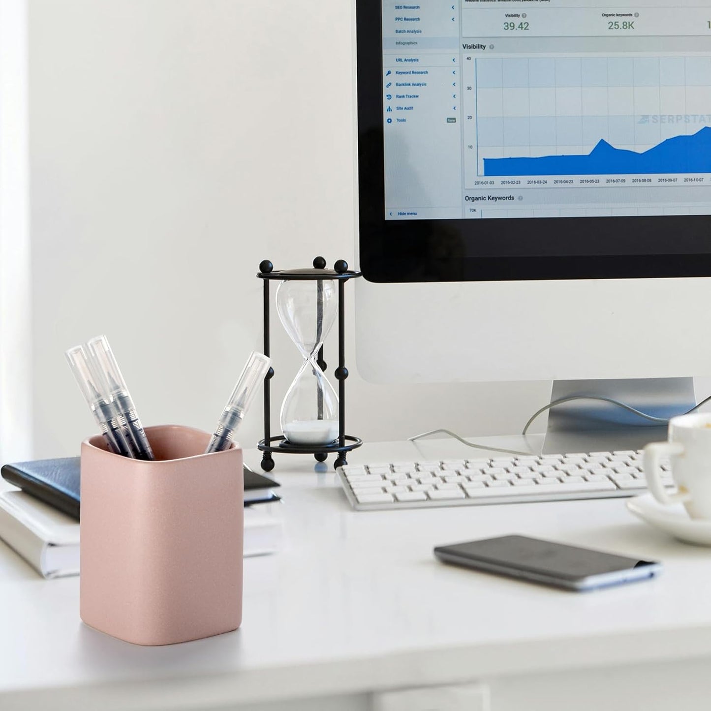 Pen Holder, 2 Pack Pencil Holder for Desk,Ceramic Pencil Cup Desk Organizer, Makeup Brush Holder Cute, Stationery Accessories for Office, School, Home (Matte white)