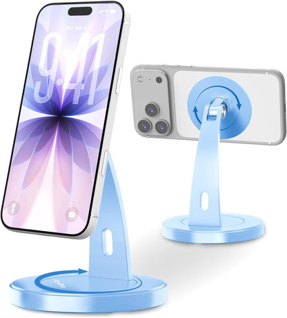 Aoviho Magnetic Phone Stand for Desk – 360° Rotating Aluminum Phone Holder, Stable Desk Stand for Office, Home & Kitchen, Compatible with iPhone 17 Pro Max 16–12 Series and MagSafe Cases, Purple