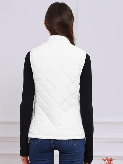 Allegra K Women's Puffer Vest Stand Collar Lightweight Gilet Quilted Zip Vest