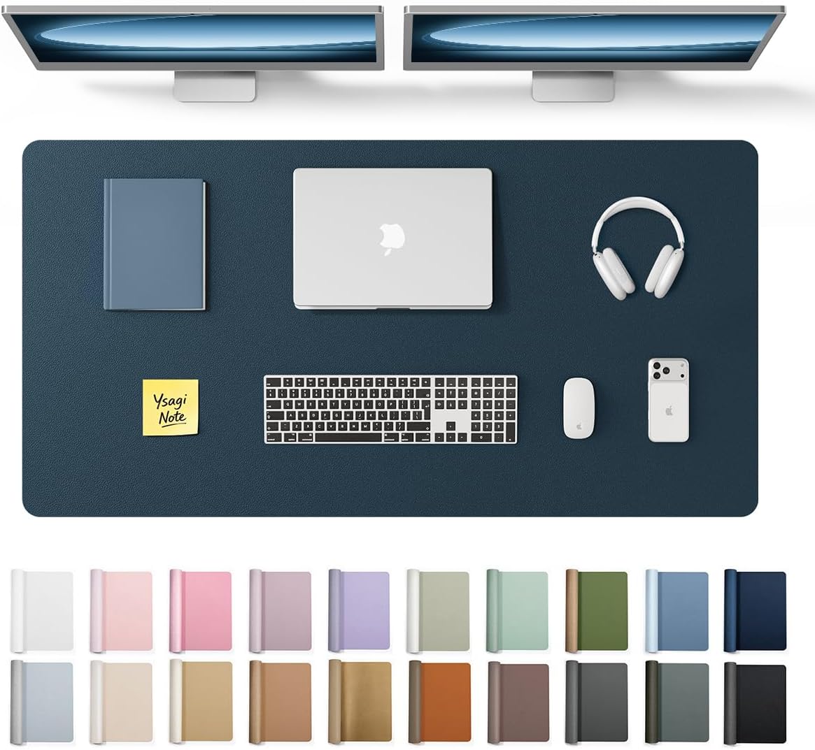 YSAGi Leather Desk Protector, Office Mat, Large Mouse Mat, Non-Slip PU Leather Blotter, Laptop Pad, Waterproof Writing Pad for Office and Home (Light Pink, 23.6" x 13.8") - Colors B