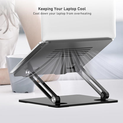 BoYata Laptop Stand, Adjustable Laptop Riser with Slide-Proof Silicone and Protective Hooks, Aluminum Notebook Stand for Laptop up to 15 Inches, Laptop Holder Compatible for MacBook (Silver-2)