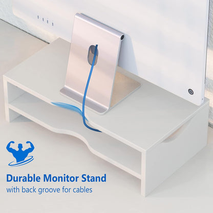 Zimilar Monitor Stand Riser, 2 Tiers Laptop Computer Monitor Riser for PC Screen, iMac, Desktop Wooden Screen Monitor Stand Riser with Storage for Home Office