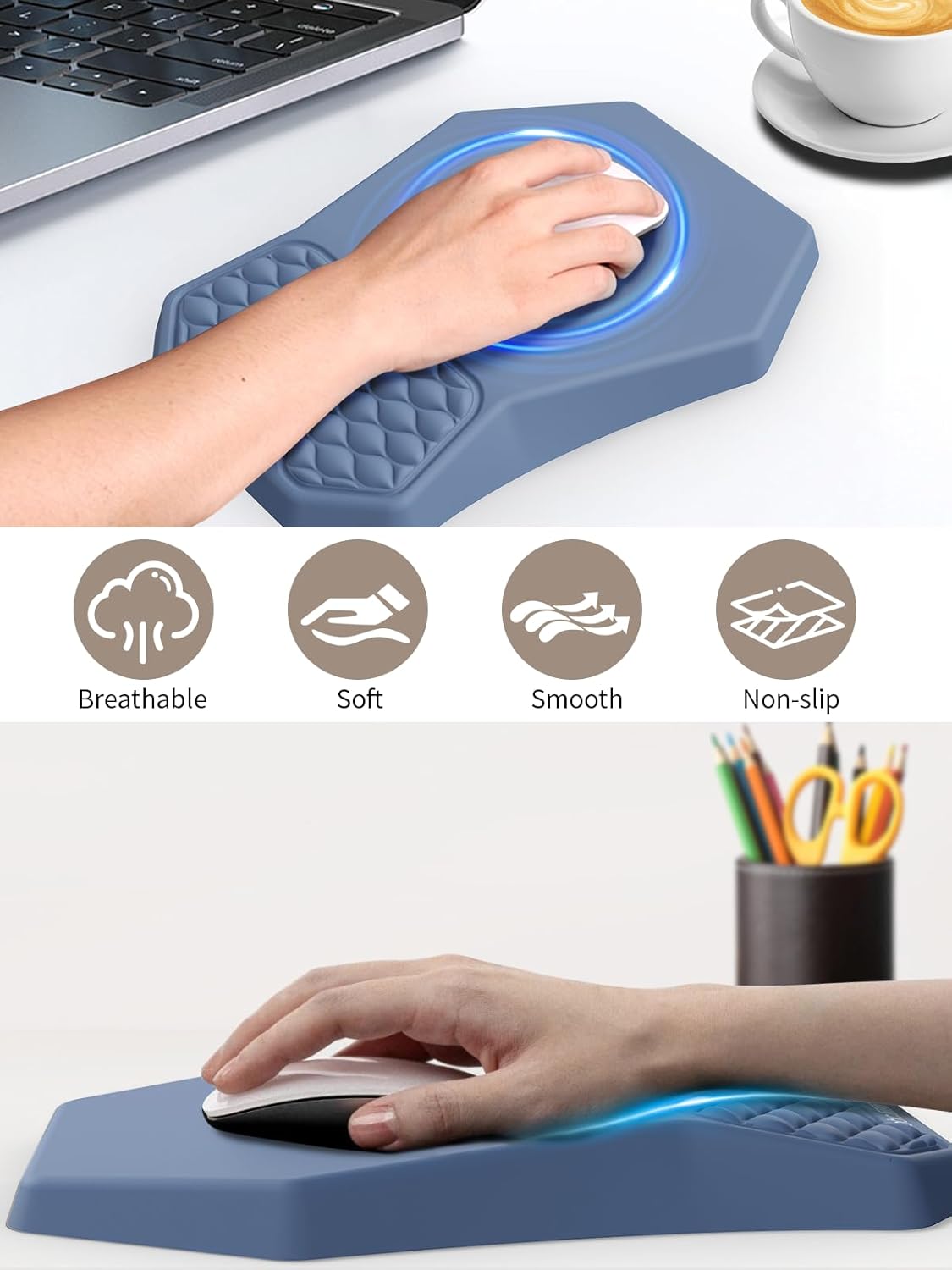 3-in-1 Ergonomic Keyboard Stand with Wrist Rest & Mouse Pad Set, Comfy Keyboard Riser Holder Soft Mousepad with Massage Design, Memory Foam and Non-Slip PU Base for Pain Relief, Black