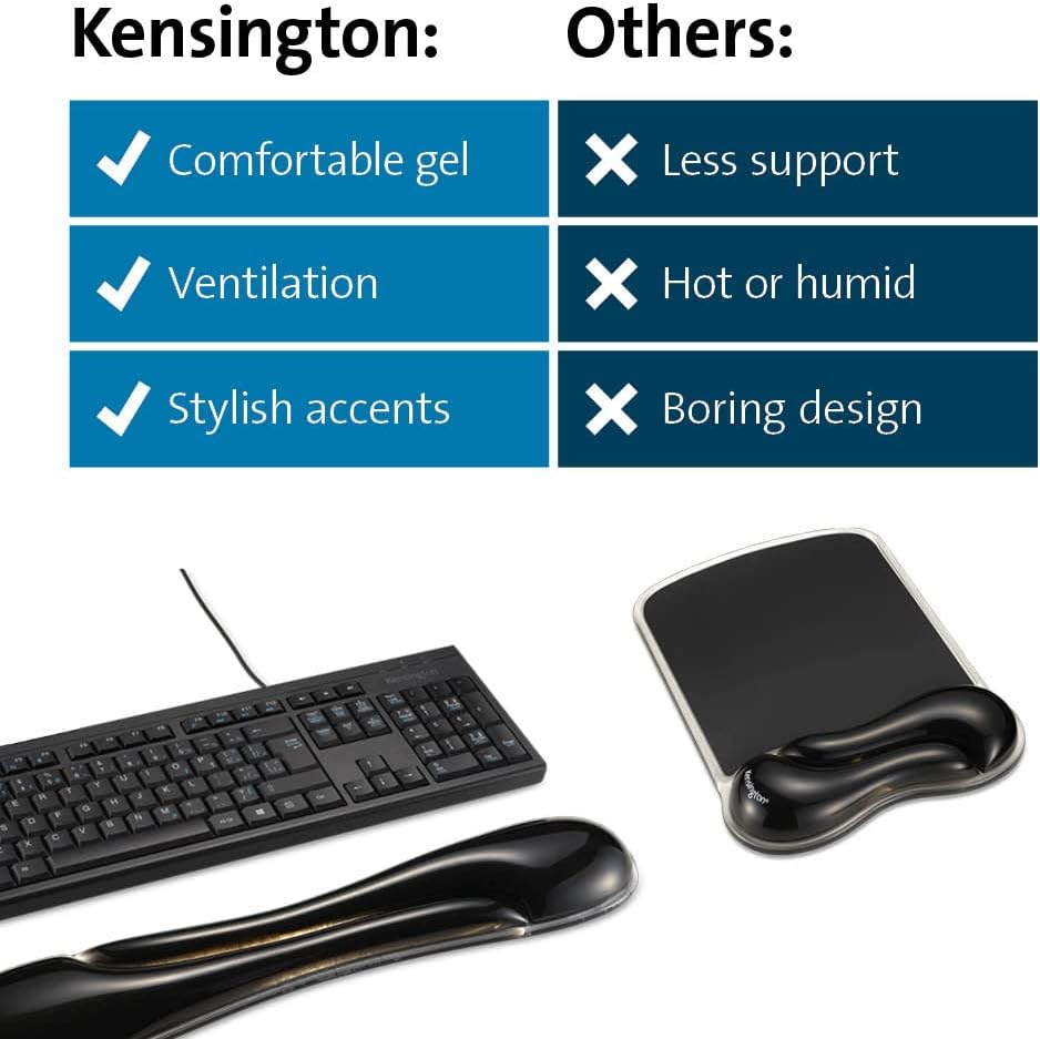 Kensington Duo Gel Mouse & Keyboard Wrist Rest Bundle Set, Ergonomic Keyboard and Mouse Pad With Wrist Support, Keyboard Wrist Rest, Computer Keyboard Pad, Cooling Gel, Non-Skid Backing, Blue K52920WW