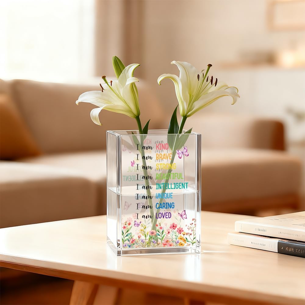 Just Breathe Acrylic Cosmetic Organizer Pen Holder, Anxiety Relaxing Acrylic Desk Holder Cup for Pen Pencil, Dandelion Desk Organizer, Mental Health Office Gifts for Coworker Leader Friend