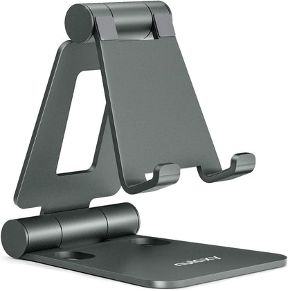 Nulaxy Dual Folding Cell Phone Stand, Fully Adjustable Foldable Desktop Phone Holder Cradle Dock Compatible with iPhone 17 16 15 14 13 12 11 Pro Max Xs Xr X 8, Nintendo Switch, All Phones