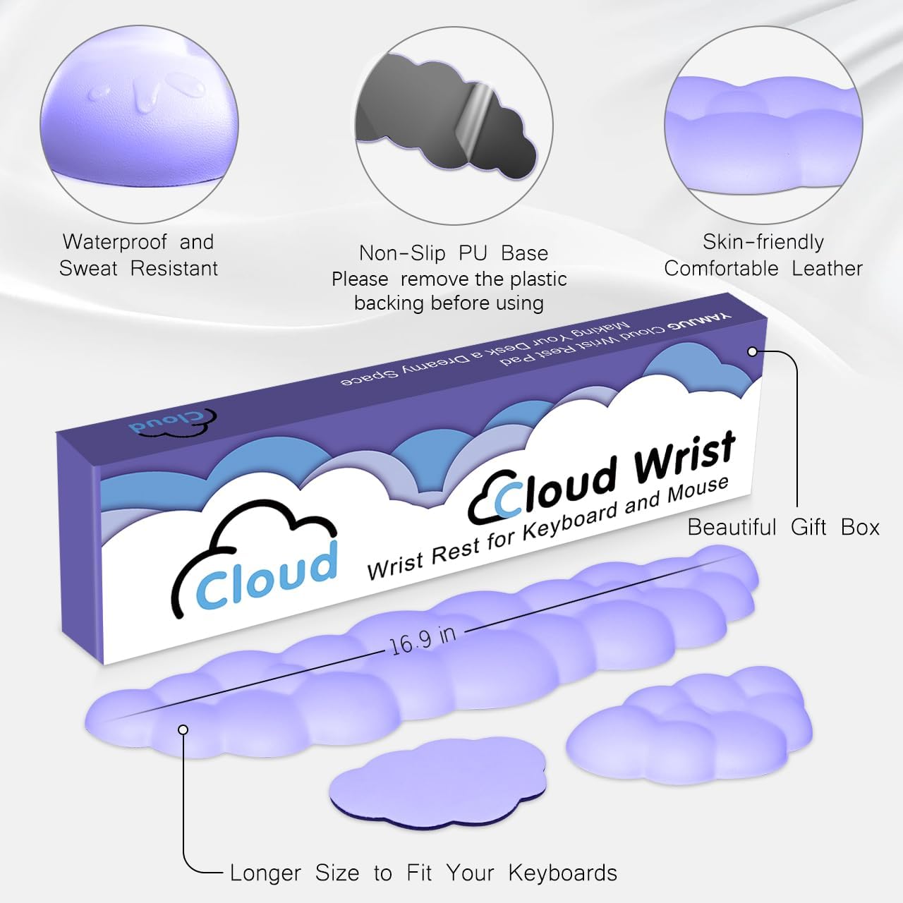 Cloud Wrist Rest Keyboard Palm Rest with Non-Slip Base for Computer Gaming Wrist Rest, YAMJUG Cloud Arm Rest Keyboard Wrist Pad Rainbow