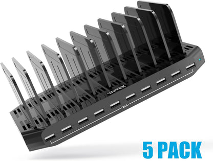 Unitek 10-Port Desktop Charging Dock Ultimate Charging Station for Multiple Devices, iPhones & Apple Products High-Speed USB Hub with LED Display for Office, Kitchen Counter, Desk Organizer