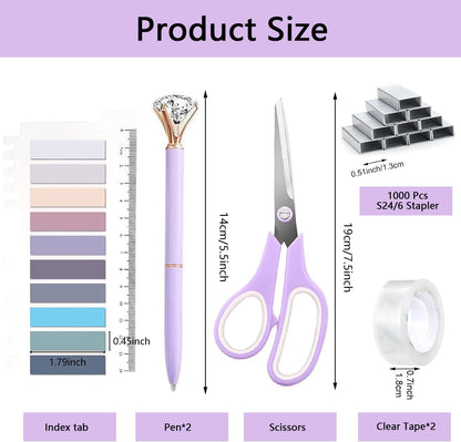 suniya Office Supplies,Gold Desk Accessories,with Stapler,Tape Dispenser,Pen Holder,Scissors,Phone Stand,Staple Remover,Ballpoint Pen,Clear Tape, Staples,Ruler,Clips,Best Gift for Business or Boss