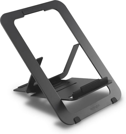 Kensington Adjustable Aluminum Laptop Stand for Desk, Ultra-Slim Lightweight Foldable Portable Notebook Holder, Anti-Slip Silicone Tablet Mount for 10"-17" Laptops and Tablets, Black K50428WW