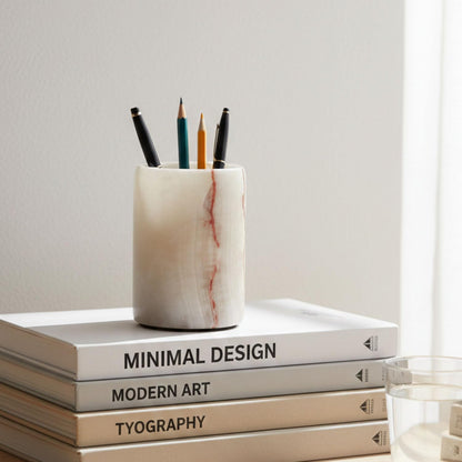 Radicaln Marble Pen Holder For Desk 4" Inches Green Onyx Handmade Makeup Brush Cup for Girls, Bathroom Tumbler Cup, Durable Office & Home Organizer Pencil Holder
