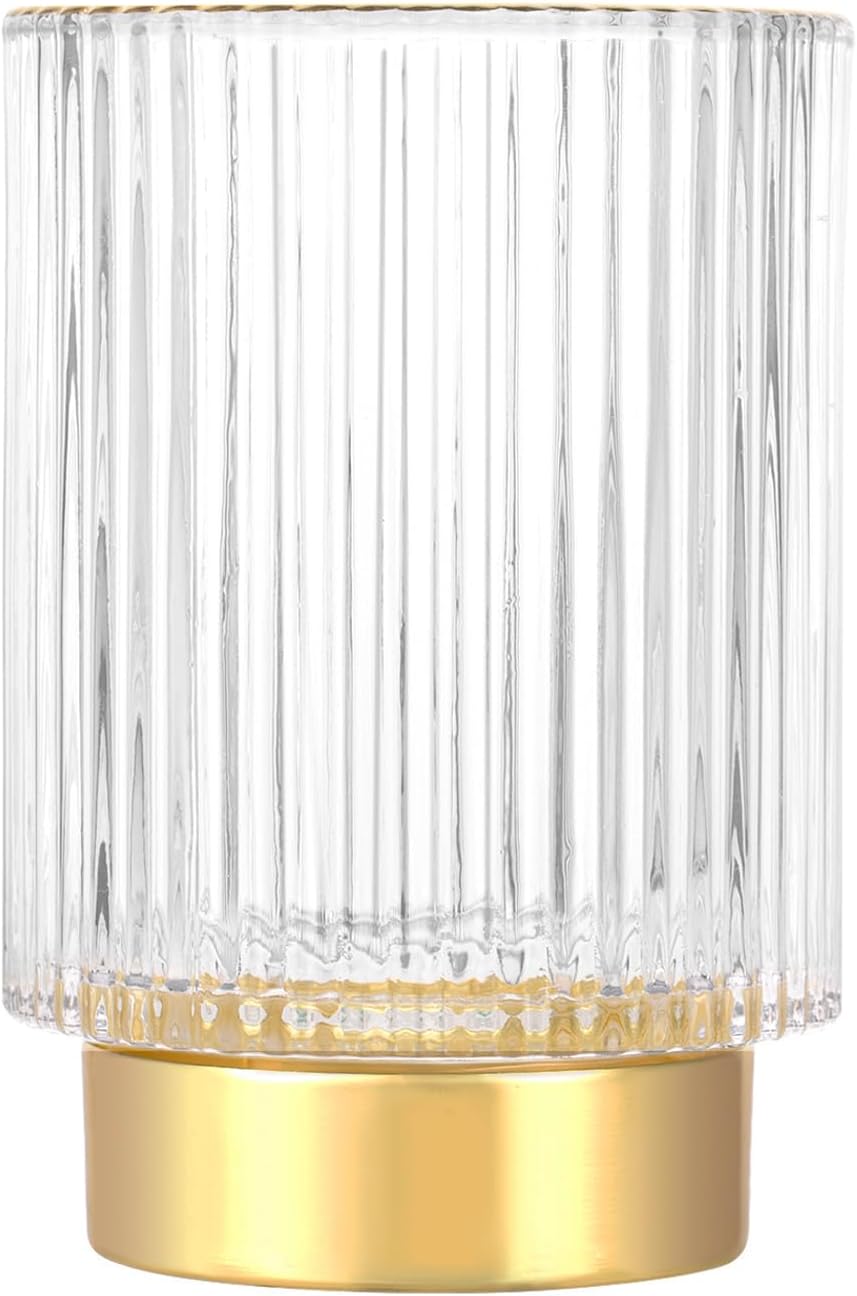 DASITON Makeup Brush holder Organizer,Crystal Cosmetic Makeup Brush Glass Brushes Storage Holder, Vintage Make Up Brush Cup Pen Pencil Holder striped vase(Coffee S)