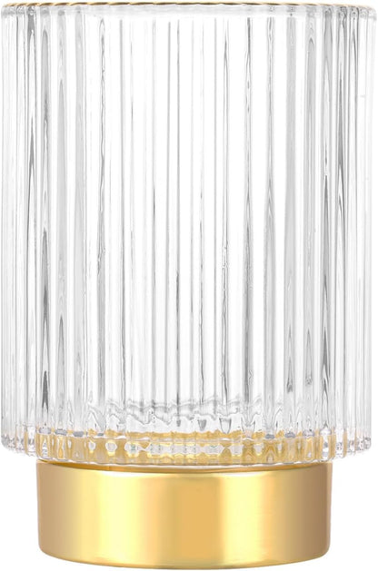 DASITON Makeup Brush holder Organizer,Crystal Cosmetic Makeup Brush Glass Brushes Storage Holder, Vintage Make Up Brush Cup Pen Pencil Holder striped vase(Coffee S)