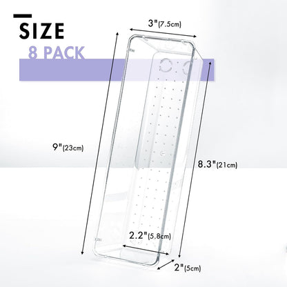 HOUSE DAY Makeup Drawer Organizer Trays 24 PCS, 4-Size Clear Drawer Organizers with Silicone Pads, Vanity Organizers and Storage, Non Slip Plastic Drawer Organizer for Desk, Bathroom, Kitchen, Office