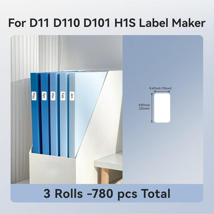 NIIMBOT D11 Label Tape D110 Label Maker Papers 3Rolls Cable Labels, Self-Adhesive Labeling Tape 0.47" X 4.29" (12 X 109mm) Cable Label Refills for Home Office Circuit Box, 195 Labels/3Rolls, White