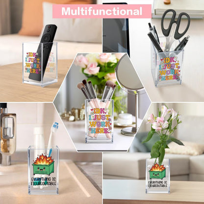Everything is Figureoutable Acrylic Cosmetic Pencil Pen Holder Cup, Emotional Dumpster Fire Pencil Pen Holder Cup, Therapy Gifts, Mental Health Gifts for Women Colleague Boss Teacher