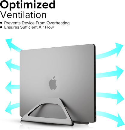 Elestoria Aluminum Vertical Laptop Stand with Gravity Auto-Lock – Adjustable Laptop Holder Vertical fits MacBook Pro/Air, Chromebook & Gaming Laptops up to 17.3" – Space-Saving Desktop Dock - Silver