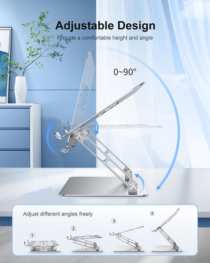 Adjustable Laptop Stand Ergonomic Computer Riser Aluminum Laptop Stand for Desk Portable Notebook Stand Laptop Riser Holder Compatible with 10-17.3’’ Laptops Tablets,Silver