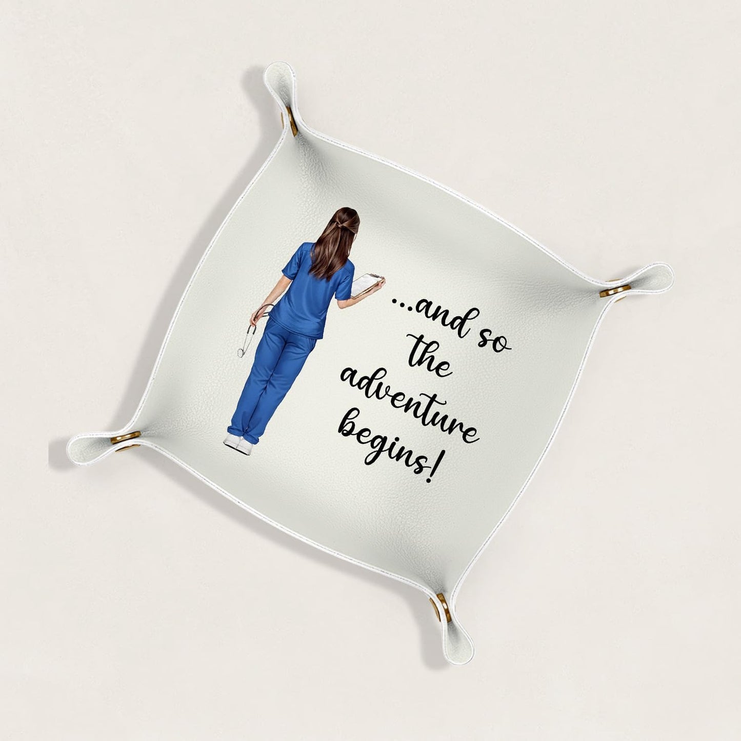 Inspirational Gifts for Women Jewelry Valet Tray, Motivational Positive Affirmations Gifts for Women, Blue Retro Nightstand Desk Accessories PU Leather Tray Organizer for Jewelry Rings Watches