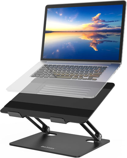 BoYata Laptop Stand, Adjustable Laptop Riser with Slide-Proof Silicone and Protective Hooks, Aluminum Notebook Stand for Laptop up to 15 Inches, Laptop Holder Compatible for MacBook (Silver-2)