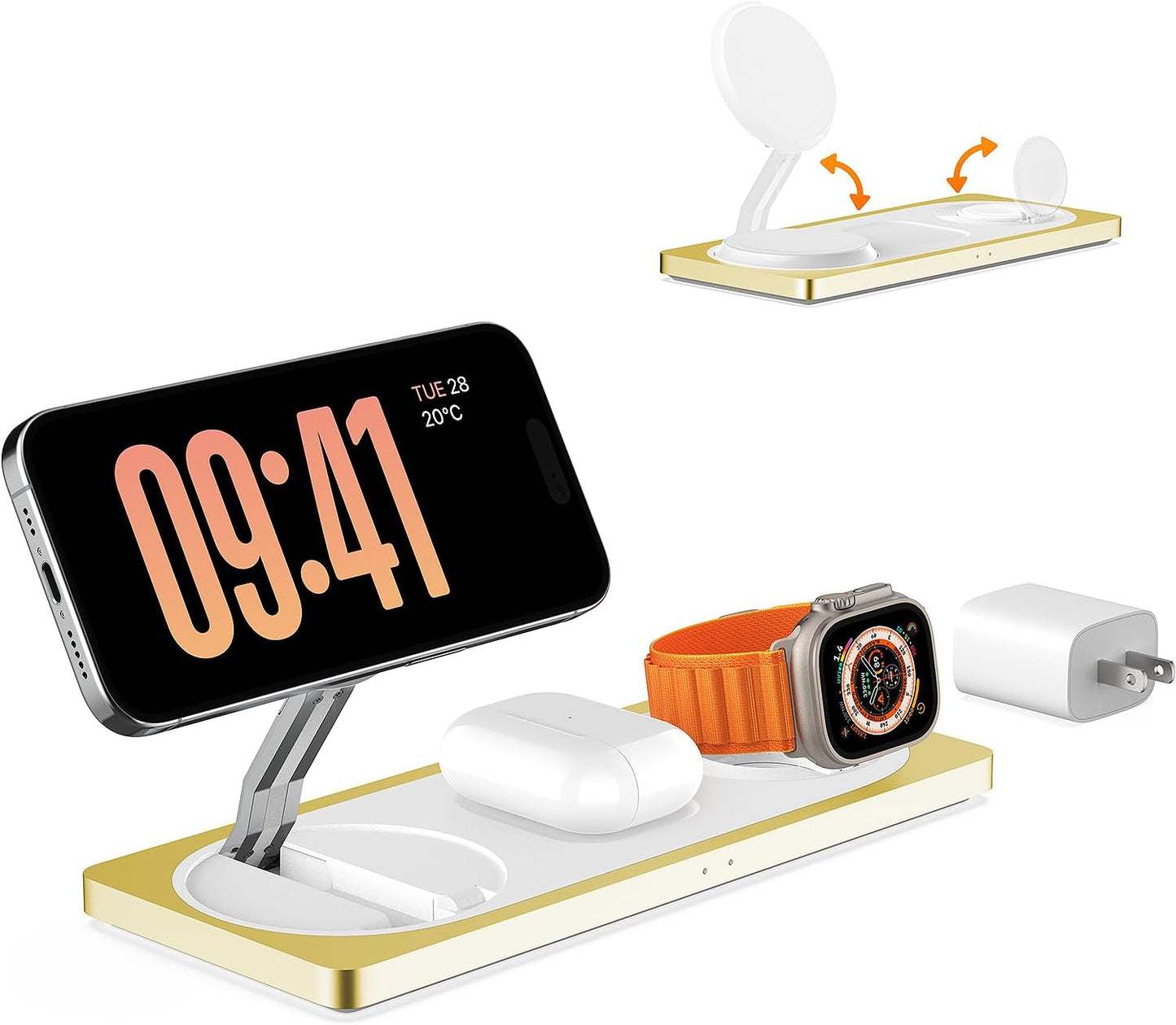 3-in-1 Charging Station for Apple Devices: Used for iPhone and Watch Charging Station with Magsafe Charger Stand, Wireless Charger for iPhone 17 Air 16 15 14 13 Series, Apple Watch Ultra, AirPods Pro