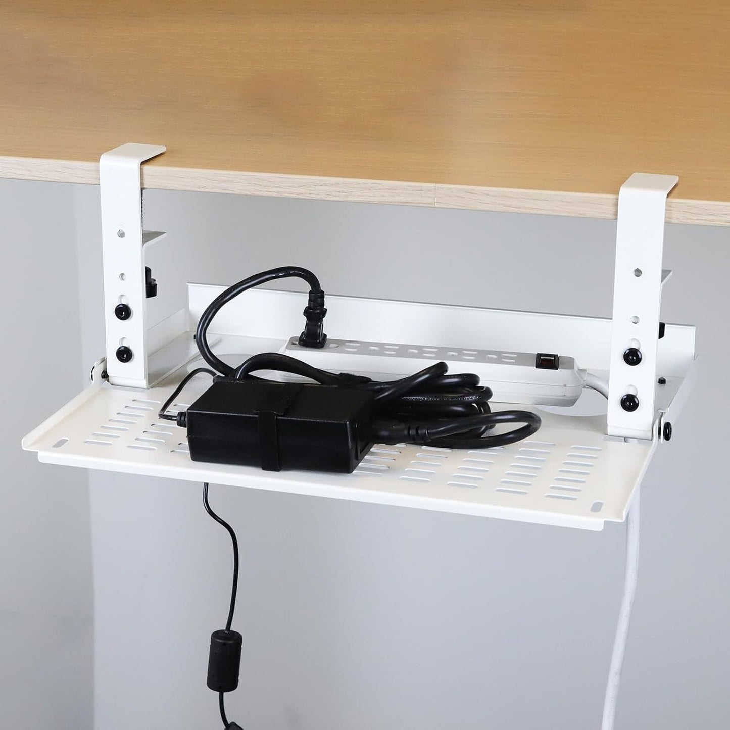 AEONS Under Desk Cable Management Tray Kit - Horizontal Adjustable up to 41” Removable C Clamp Mount Reversible Computer Cord Raceway and Modesty Panel for Large Table, Black