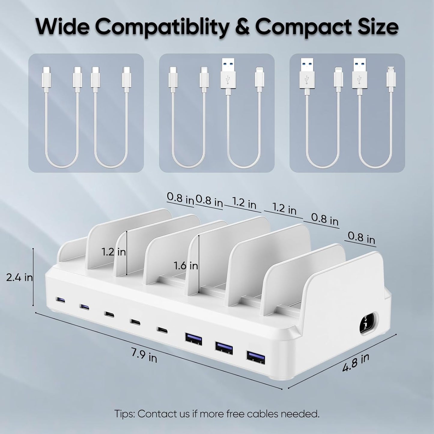 300W Charging Station for Multiple Devices, 8 Port Multi USB C Fast Charger Station Dock for MacBook iPhone 17/16/15/14/13/12 Samsung Pixel Series iPad, Black (6 Mixed Short Cables Included)