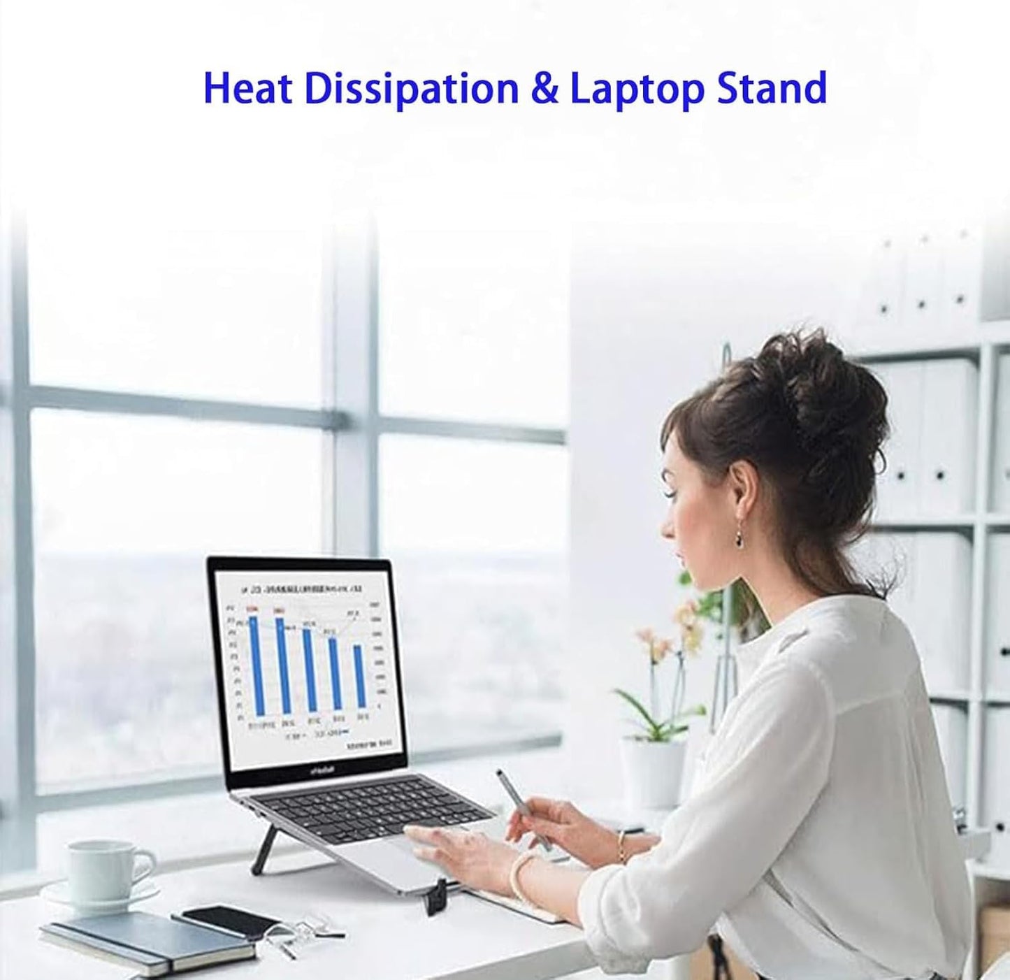 Laptop Stand for Desk, Adjustable Aluminum Alloy Magnetic Foldable Phone Stand, 8 Level Height Adjustable Laptop Stand, 3 in 1 Computer Riser for Phone, Tablet and Laptop