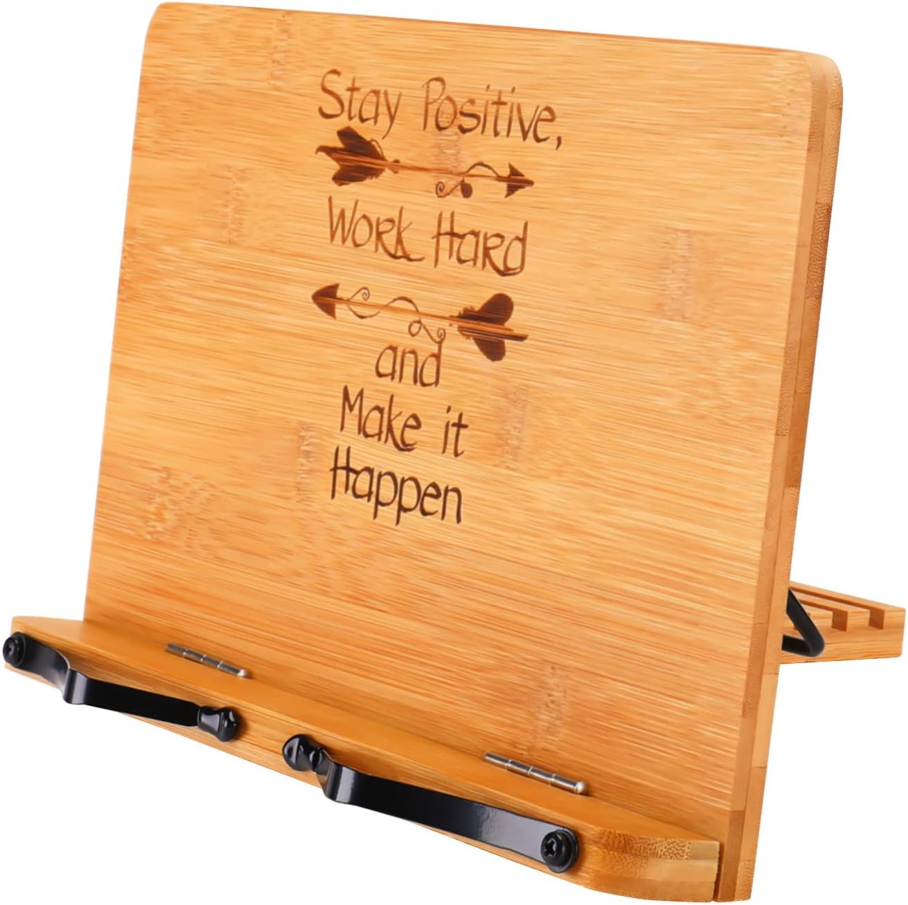 MEGREZ Bamboo Book Stand 11 x 8.0 inch, Foldable Cookbook Holder with 6 Adjustable Height, Reading Book Holder for Recipe, Music Book, Textbook, Tablet Stand, Rose