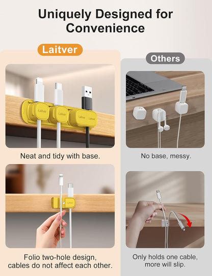 6 Pack Magnetic Cable Clips [1s Open/Lock], Laitver Cord Organizer Holder Strong Adhesive Desk Cable Management- Organize Charging Cords Neatly for Home, Office, Car,Desk, Nightstand