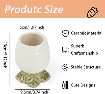 Ceramic Cactus Pen Holder, Cactus Decor Cute Pencil Holder, Makeup Brush Holder for Home, Office Desk Accessories(Dark Green)