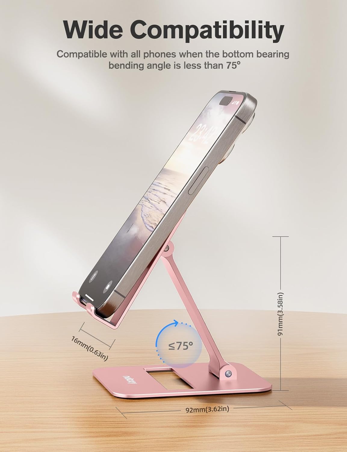 Nulaxy 2 Pack Dual Folding Cell Phone Stand, Fully Adjustable Phone Holder for Desk, Compatible with iPhone 17 16 15 14 13 12 11, Nintendo Switch, All Phones, Black & Rose Gold