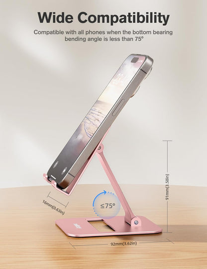 Nulaxy 2 Pack Dual Folding Cell Phone Stand, Fully Adjustable Phone Holder for Desk, Compatible with iPhone 17 16 15 14 13 12 11, Nintendo Switch, All Phones, Black & Rose Gold