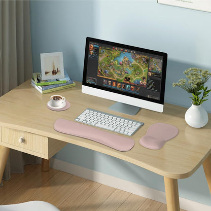 RICHEN Wrist Rest Support for Mouse Pad&Keyboard Set with Coaster,Concave Curved Memory Foam, Non-Slip Base Pain Relief Comfortable Easy Typing Pad for Home/Office (Lavender Purple)