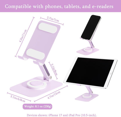 Adjustable Metal Phone Stand for Desk – Foldable 360° Rotating Phone Holder Compatible with iPhone 17/16/15/14 Pro Max/Air, Galaxy S25/S26 & Google Pixel 10a – Pink