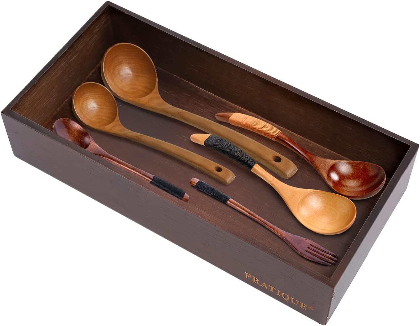 PRATIQUE Bamboo Drawer Organizer - Kitchen Utensil Organizer Silverware Tray Cutlery Holder，Office Desk Supplies and Accessories (8.9x5.9x2.6 inch)
