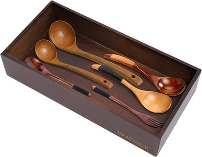 PRATIQUE Bamboo Drawer Organizer - Kitchen Utensil Organizer Silverware Tray Cutlery Holder，Office Desk Supplies and Accessories (8.9x5.9x2.6 inch)