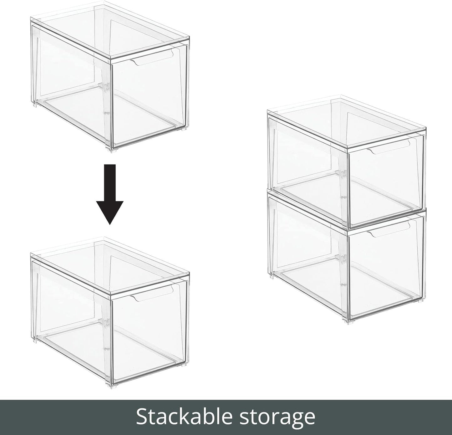 mDesign Plastic Stackable Closet Storage Organizer Bin Containers with Front Pull Drawer for Cabinet, Desk, Shelf, Cupboard, or Dresser Organization - Lumiere Collection - Clear