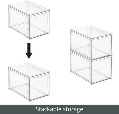 mDesign Plastic Stackable Closet Storage Organizer Bin Containers with Front Pull Drawer for Cabinet, Desk, Shelf, Cupboard, or Dresser Organization - Lumiere Collection - Clear