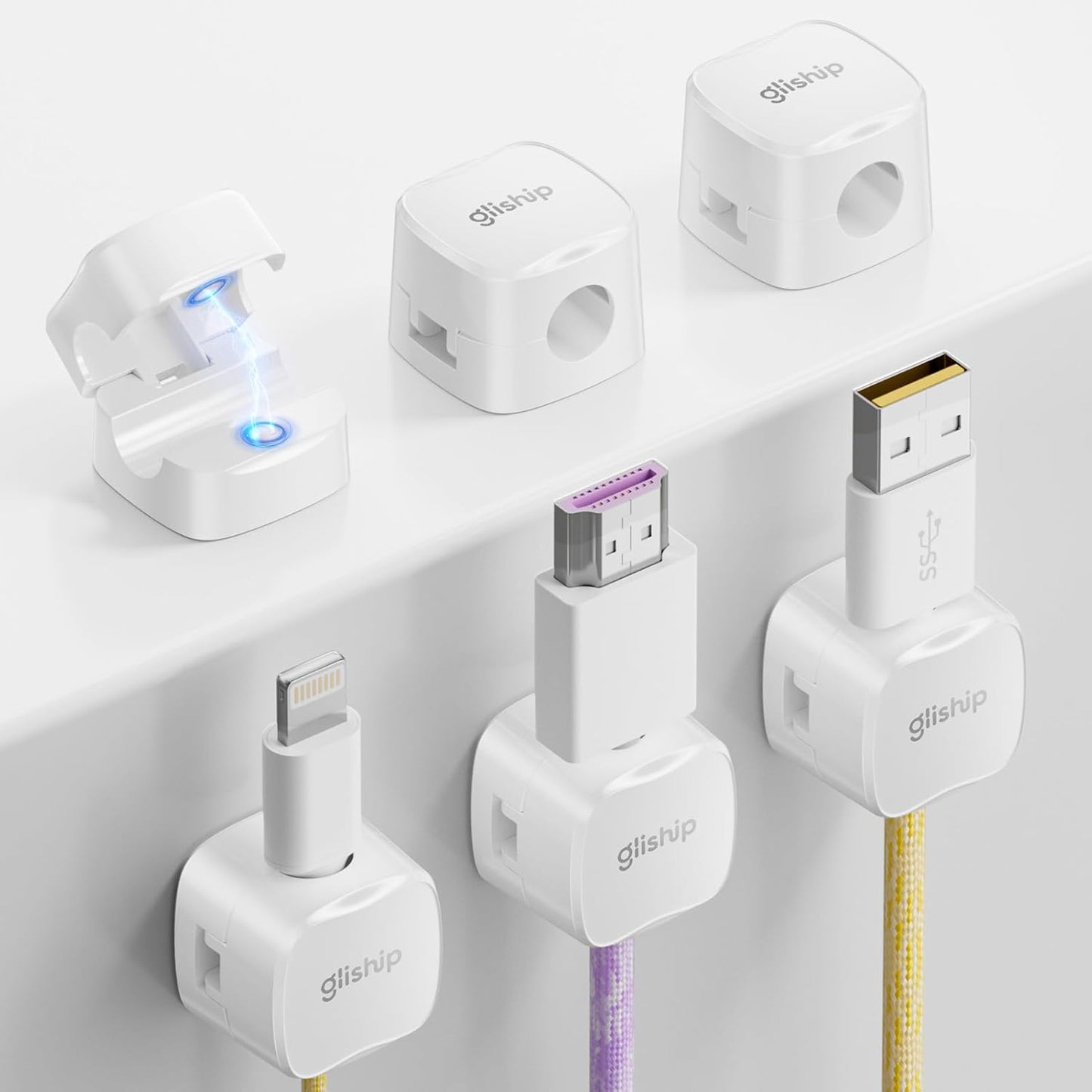 6-Pack Magnetic Cable Clips - Cell Phone Cord Holder for Nightstand, Mini Cube Cord Holder with 6 Extra Strong Adhesive Pads, USB Cable Magnetic Clip for Office Desk Home
