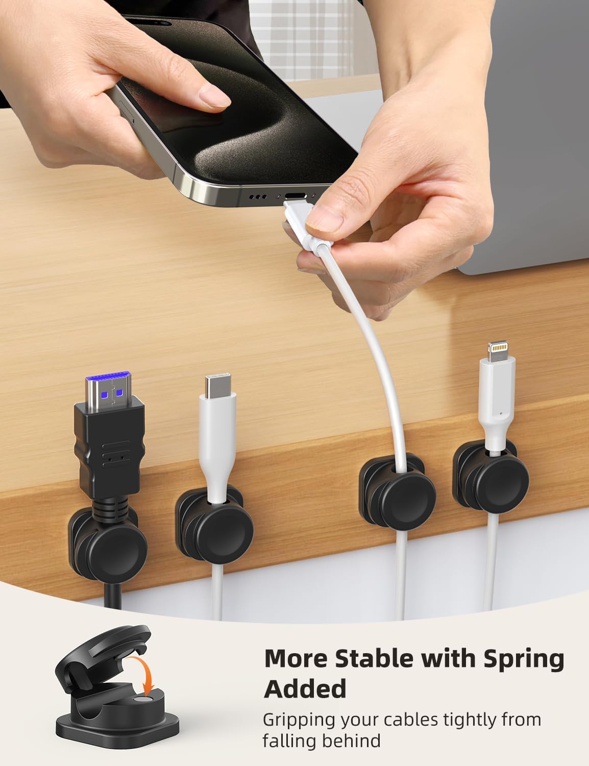 Cable Clips, 8 Pack Magnetic Cord Organizer, Reusable and Convenient Cable Management TIKIWIK Desk Organizer, Strong Adhesive Cord Holder for Nightstand Home Car Office Desk Accessories (White)