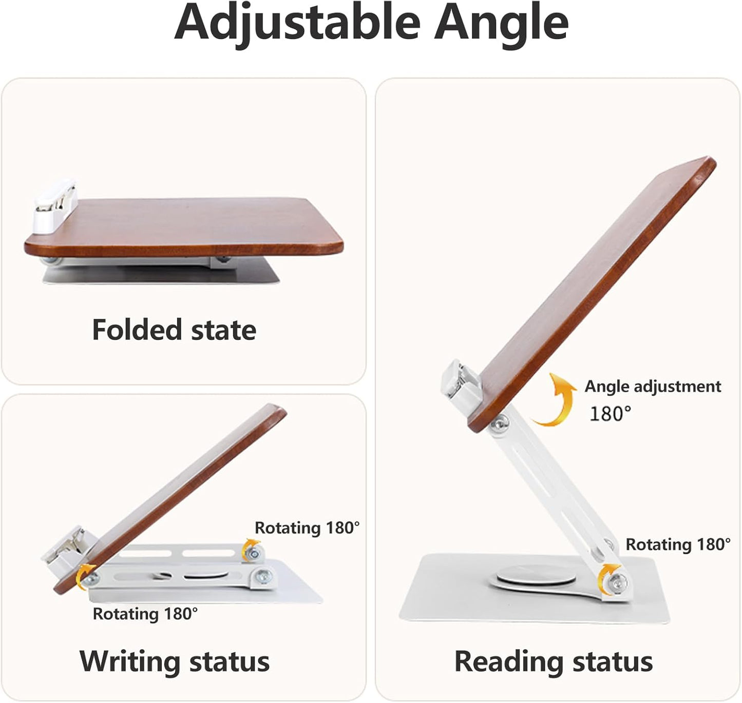 360° Rotating Book Stand for Reading, Adjustable Foldable Book Holder for Reading, Cooking, Office, Compatible with Cookbooks, Textbooks, Tablets, Sheet Music, and Laptops (Black Walnut)