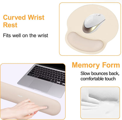 MOSISO Wrist Rest Support for Mouse Pad&Keyboard Set, Circle Curved Ergonomic Mousepad&Coaster Non-Slip Base Home/Office Pain Relief&Easy Typing Pad with Soft Cloth&Silicone Lining, Antique Green