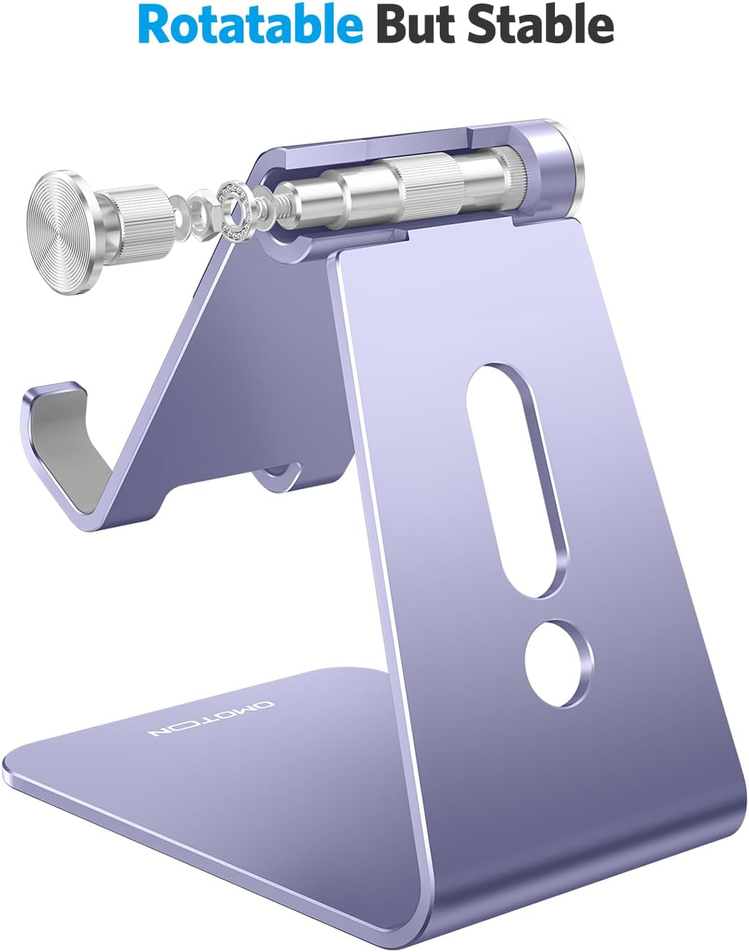 Adjustable Cell Phone Stand, OMOTON Aluminum Desktop Cellphone Stand with Anti-Slip Base and Convenient Charging Port, Fits All Smart Phones, Silver