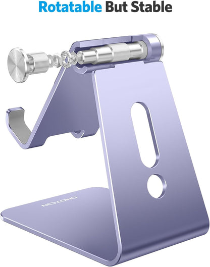 Adjustable Cell Phone Stand, OMOTON Aluminum Desktop Cellphone Stand with Anti-Slip Base and Convenient Charging Port, Fits All Smart Phones, Silver