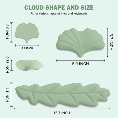 Keyboard Wrist Rest Pad Set, Leaf Shape PU Leather Memory Foam Wrist Cushion Support,Mouse Wrist Rest Pad,Non-Slip Wrist Support for Easy Typing Pain Relief, Green Leaf