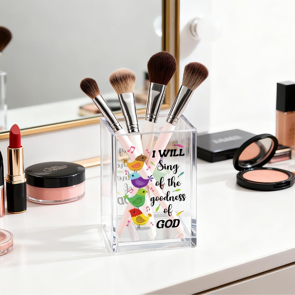 Just Breathe Acrylic Cosmetic Organizer Pen Holder, Anxiety Relaxing Acrylic Desk Holder Cup for Pen Pencil, Dandelion Desk Organizer, Mental Health Office Gifts for Coworker Leader Friend